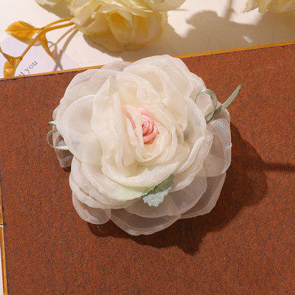 Spring Girl's Super Fairy Chiffon Flamed Edge Lace Rose Flower DIY 3D Corsage Claw Clip Headwear Clothing Accessories