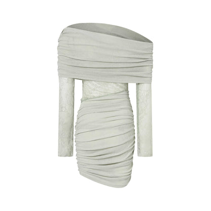 Matcha lace strapless spliced knitted mini dress