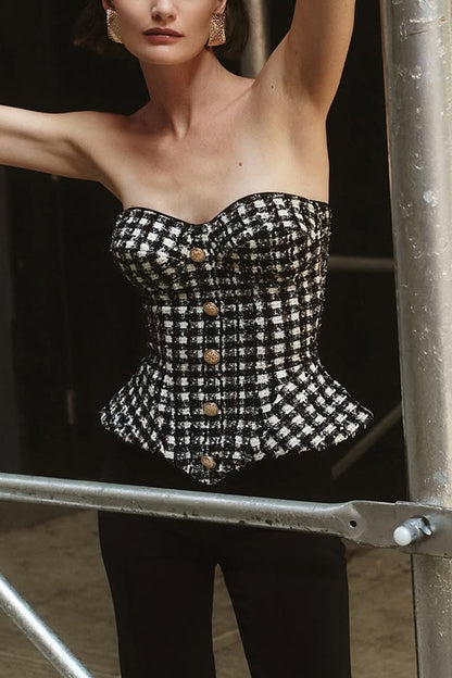 roberta black check Tweed Sequin top
