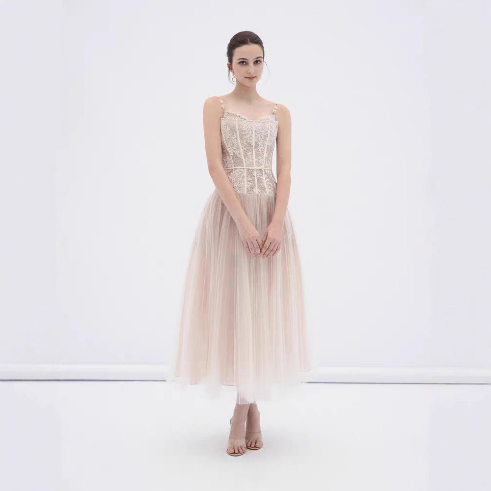 Alani Apricot Lace Mermaid Spaghetti Strap Tulle Dress