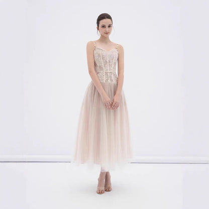 Alani Apricot Lace Mermaid Spaghetti Strap Tulle Dress