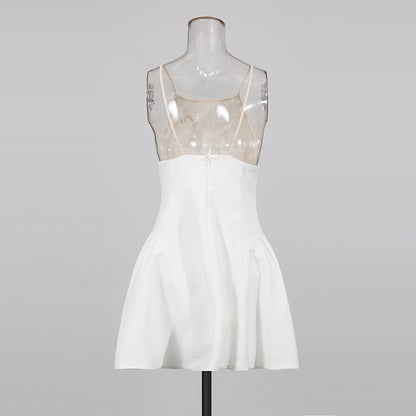 vanessa White mini dress with embroidered lace cape
