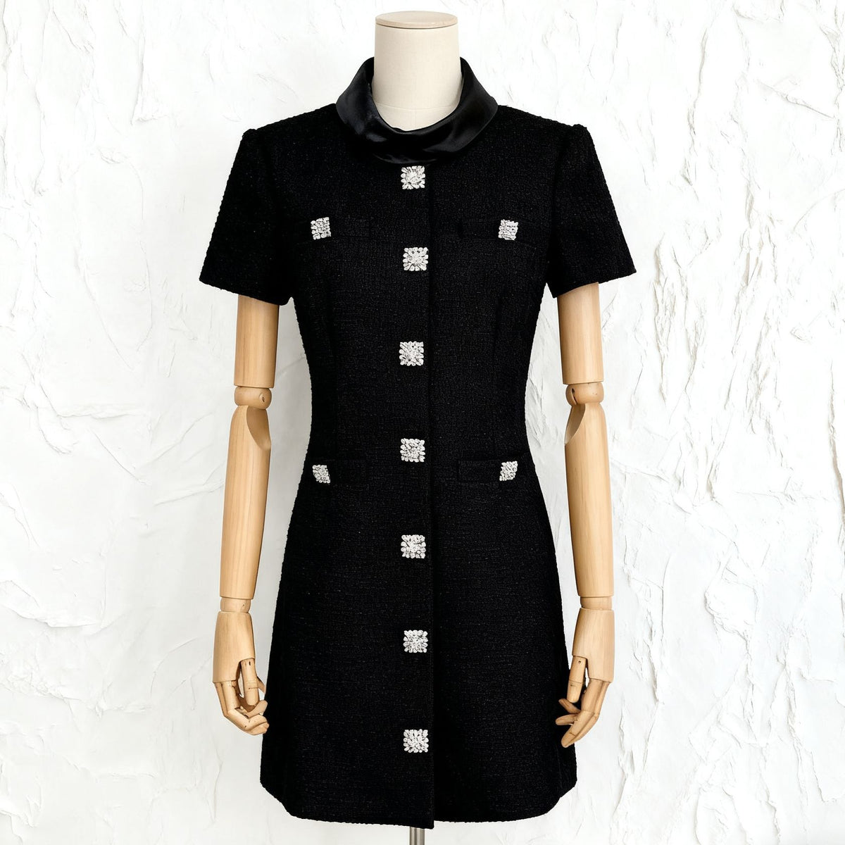 tabitha Boucle Collared tweed Mini Dress in black