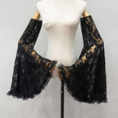 Black Rose Floral Lace Oversized Flare Arm Sleeves Cover Up