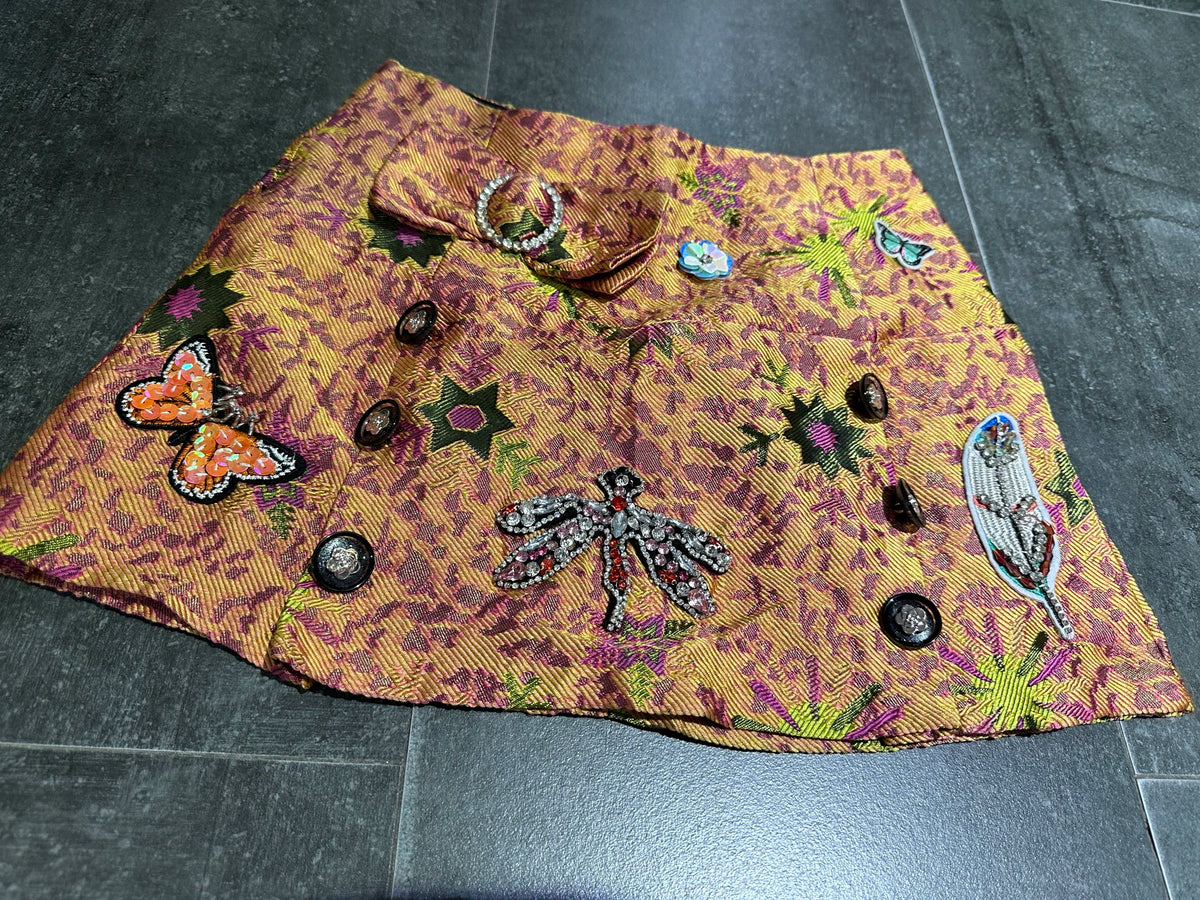 gold jacquard mini skirt