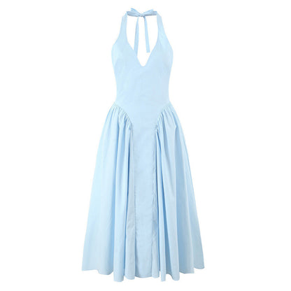 Halter Deep V Flared Maxi Dress