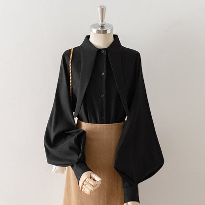 Oversized Point Collar Lantern Sleeve Blouse
