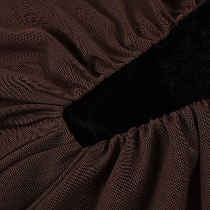 velvet mesh patchwork maxi dress in black