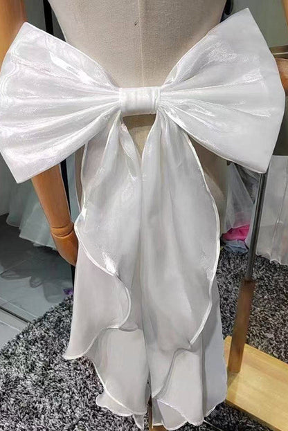 Shimmer Organza Giant Bow Ruffle Streamer Back Sash