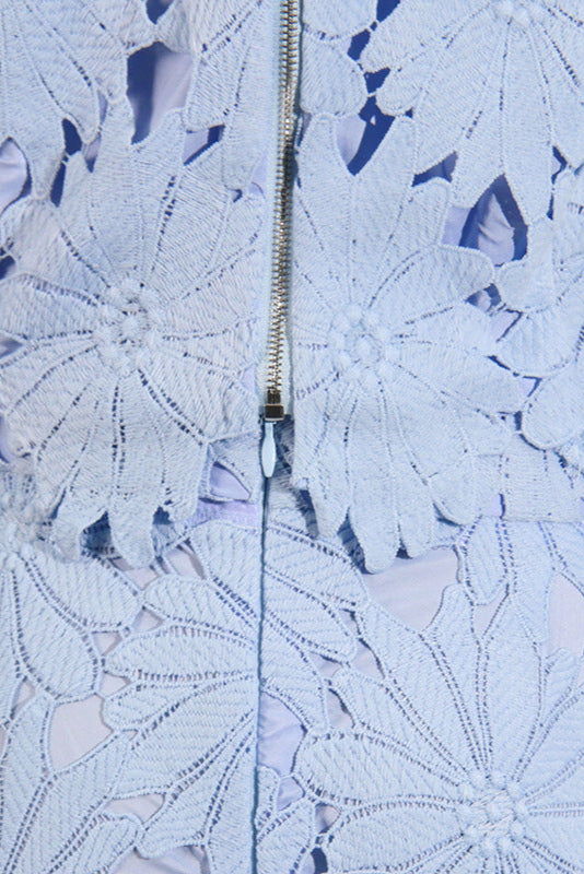 Lace Embroidered Top & Maxi Skirt Two-Piece Set in blue