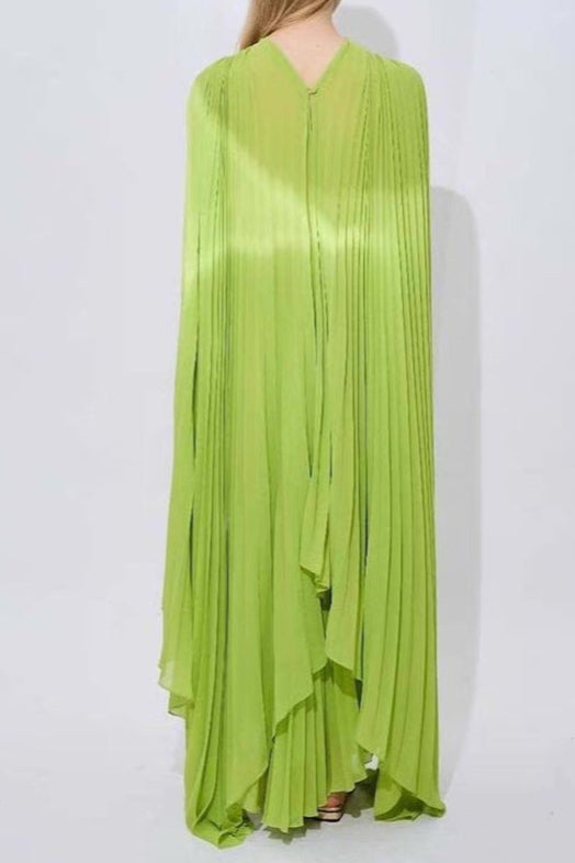 alyssa pleated grass green maxi dress