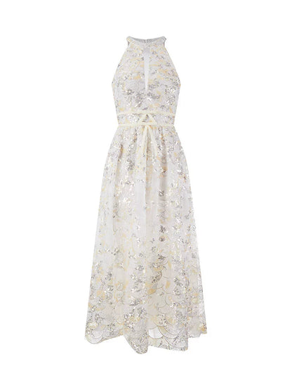 Gold Couture with Floral Embroidery Sequin Banquet Dress