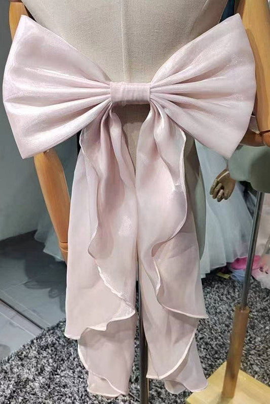 Shimmer Organza Giant Bow Ruffle Streamer Back Sash