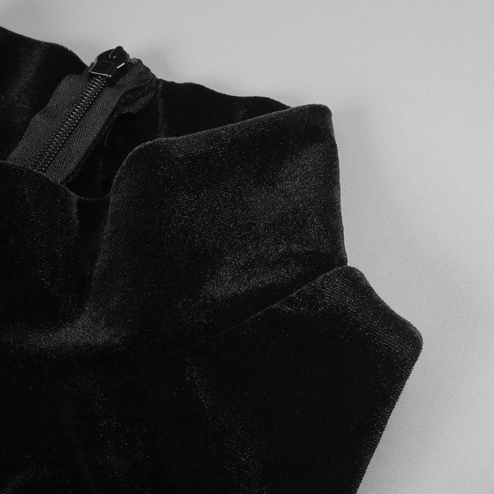 velvet mesh patchwork maxi dress in black