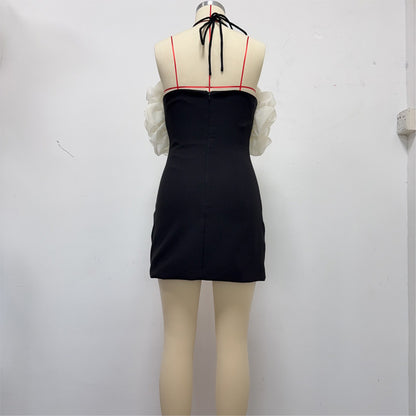 rosemary Ruffle backless Mini Dress in black