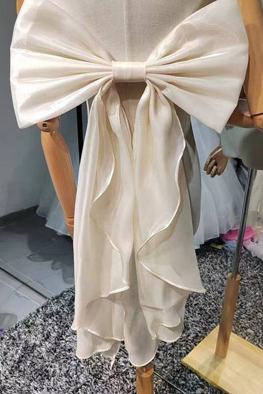 Shimmer Organza Giant Bow Ruffle Streamer Back Sash