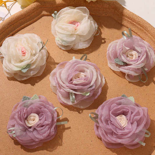 Spring Girl's Super Fairy Chiffon Flamed Edge Lace Rose Flower DIY 3D Corsage Claw Clip Headwear Clothing Accessories