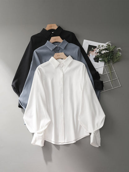 Lantern Sleeve Point Collar Blouse