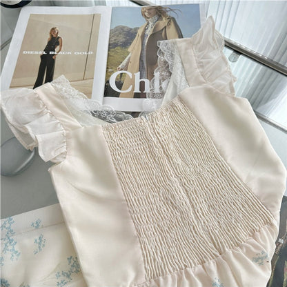 White Cotton Woven Fit-and-Flare Midi Dress with Gradient Floral and Eyelet