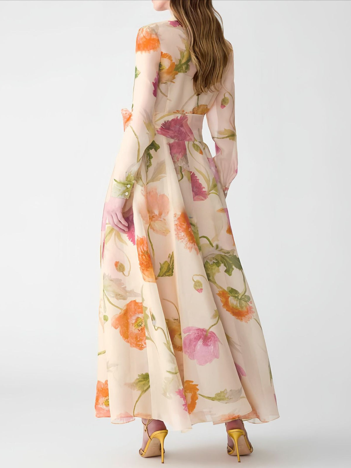 printed long sleeves strap dress