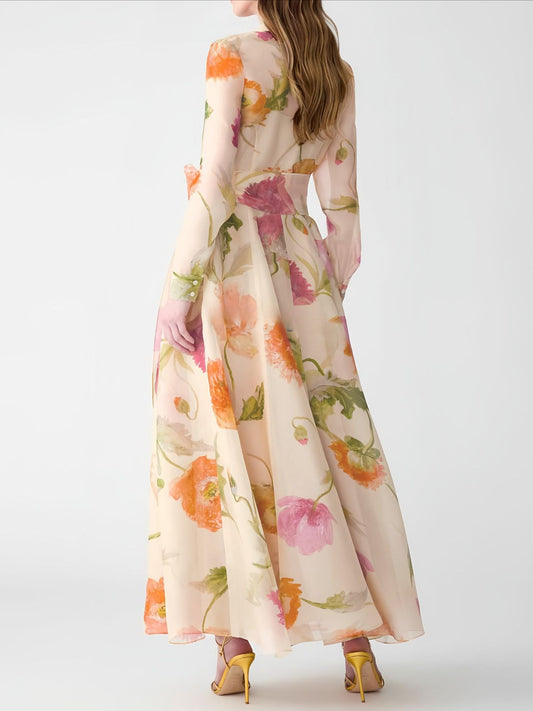 printed long sleeves strap dress