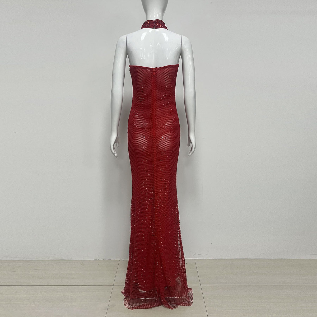 sherry rhinestone embellished cutout sequin strapless maxi dress - red
