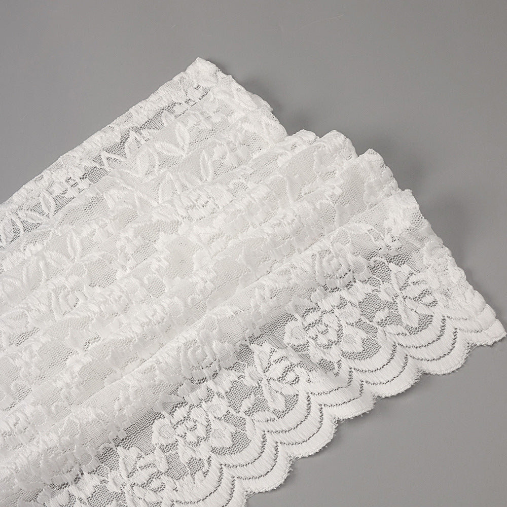 white lace column with front slit gown