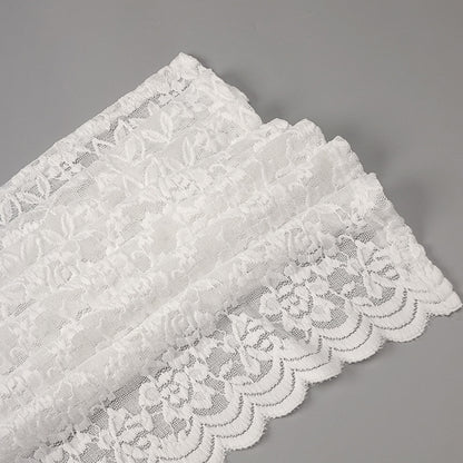 white lace column with front slit gown