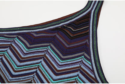 One-Shoulder Chevron Maxi Dress in Teal, Purple & Brown