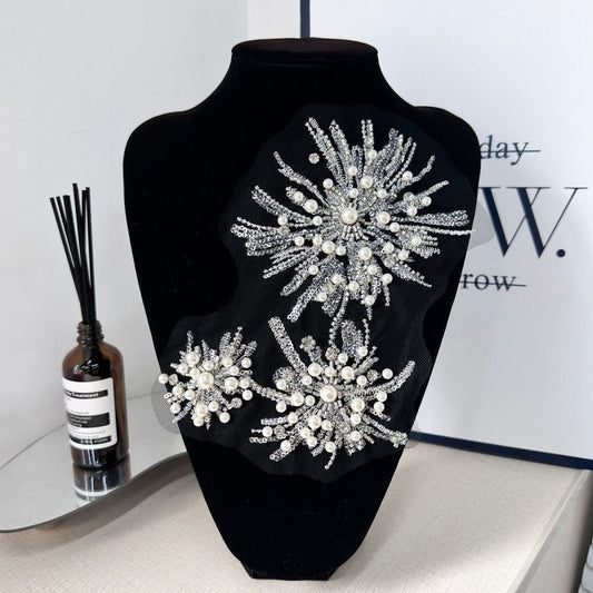 Internet celebrity fashionable handmade DIY floral sequin wedding dress collar flower bead lace embroidery decorative accessories and decals