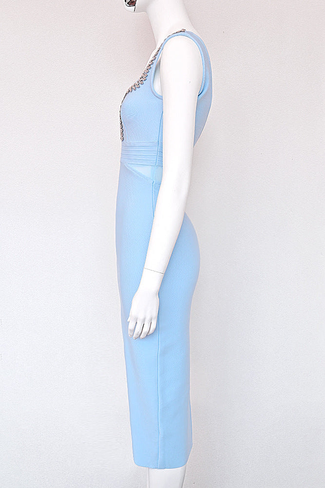 light blue heavy knit sheath dress