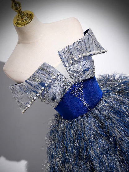 A-Line Shiny Sequin Blue Prom Gown