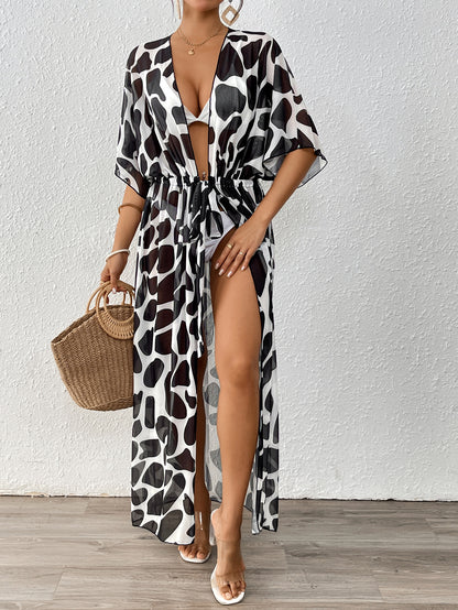 Belinda Bikini Cover-up Cardigan Beach Loose Style——Black and white