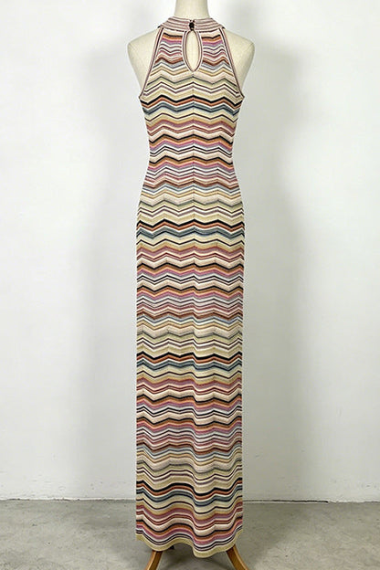 Vibrant Chevron Halter Knit Maxi Dress