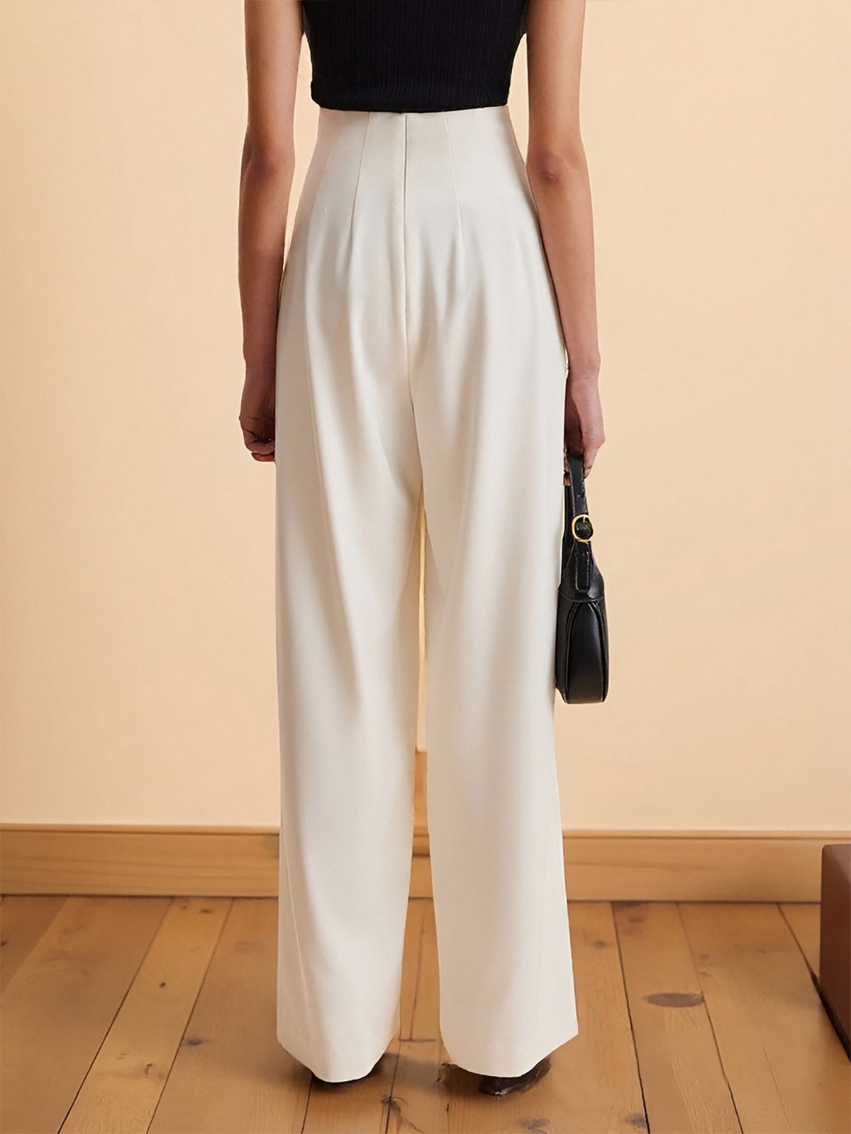 High Waist Wrap Front Gold Ornate Button Wide Leg Trousers