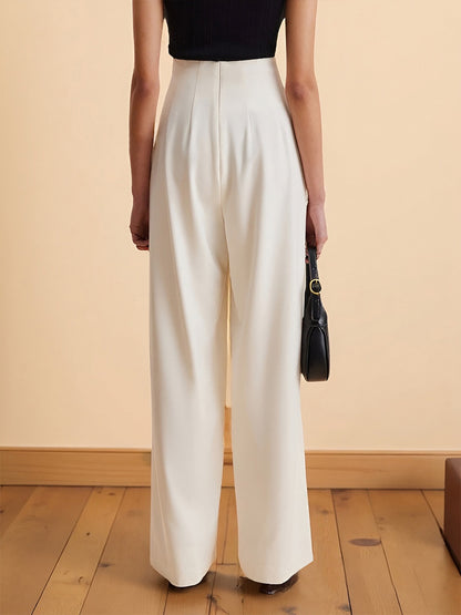 High Waist Wrap Front Gold Ornate Button Wide Leg Trousers