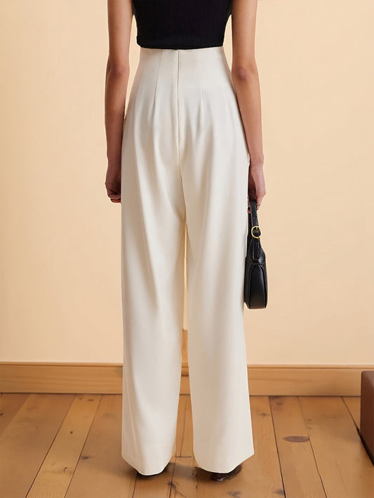 High Waist Wrap Front Gold Ornate Button Wide Leg Trousers