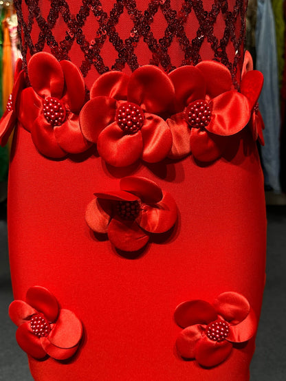 phoenix 3d flower sequin halter bandage maxi dress in red