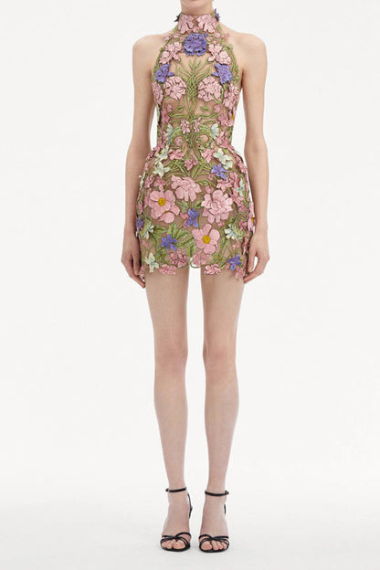 ursula floral print Halter Neck Mini Dress