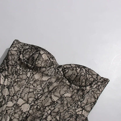 Strapless Black Lace Corset Ruffle Tulle Mini Dress