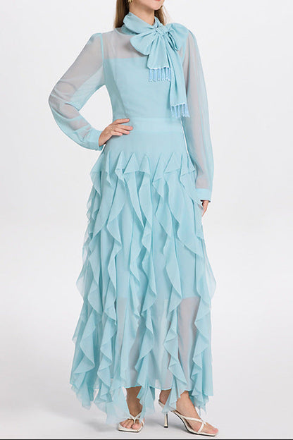 bonnie blue Bow Neck Tiered Ruffle Maxi Dress