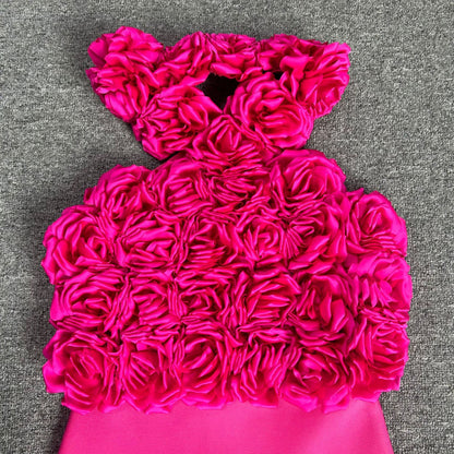 flower bandage midi dress in hot pink
