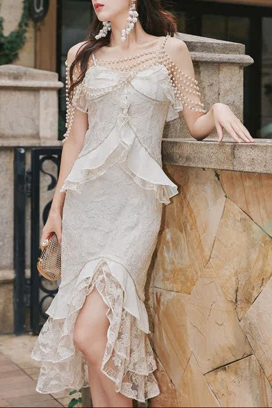 Frederica Lace-Trimmed Ruffled Slip Dress