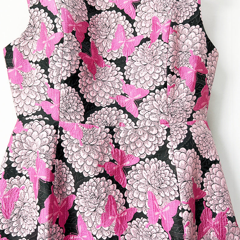Pink Floral Butterfly Print Mini Dress