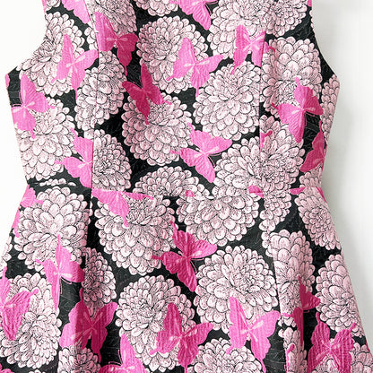 Pink Floral Butterfly Print Mini Dress