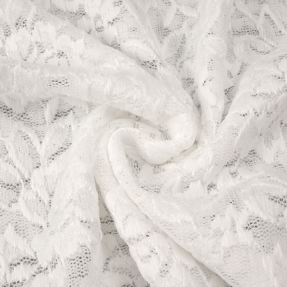 white lace column with front slit gown