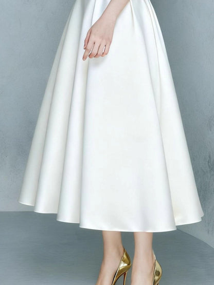irregular bow A-line midi dress with belt