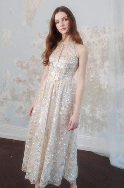 Gold Couture with Floral Embroidery Sequin Banquet Dress