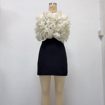 rosemary Ruffle backless Mini Dress in black