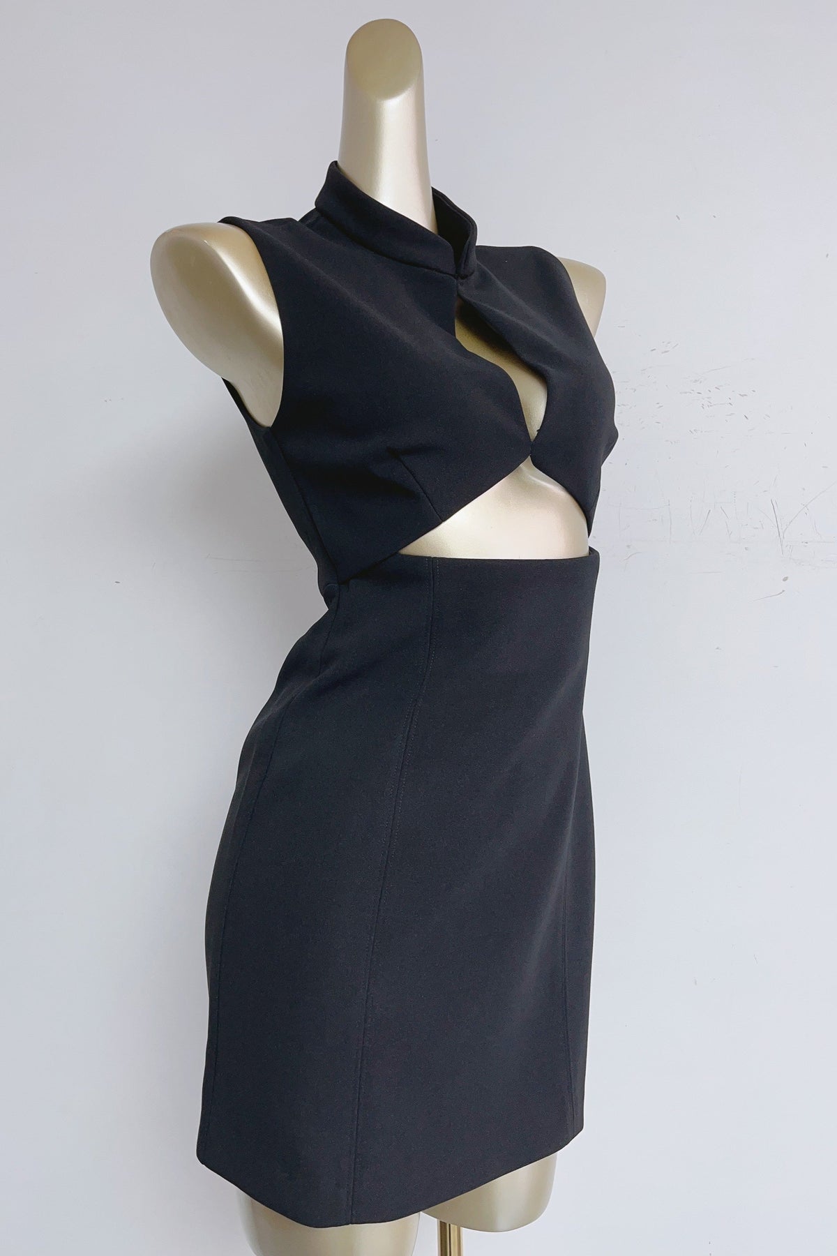 stand collar cutout mini dress in black